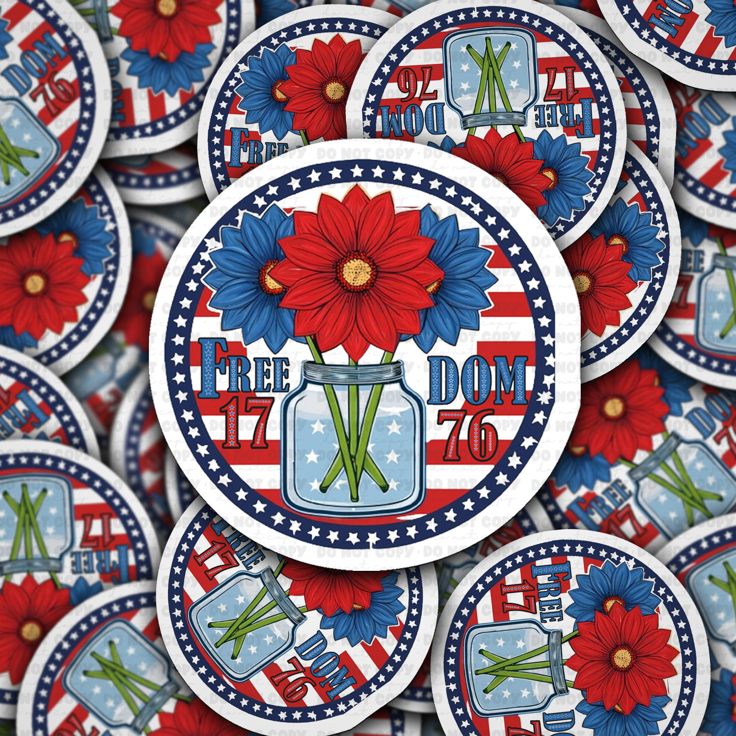 DS 3080 - 4th of July Freedom with Flowers Die Cut sticker