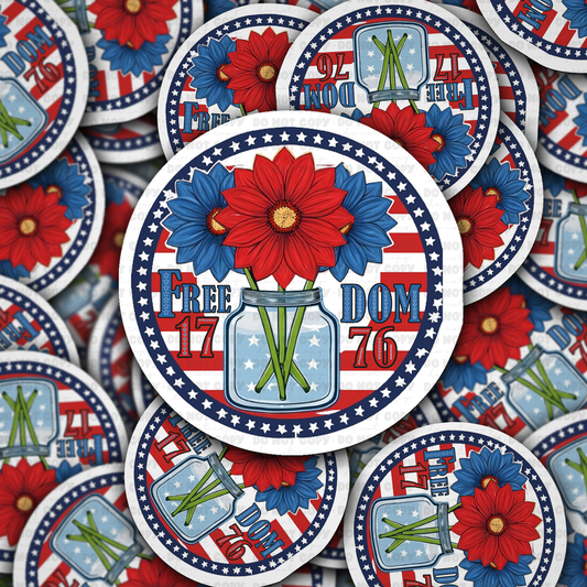 DS 3080 - 4th of July Freedom with Flowers Die Cut sticker