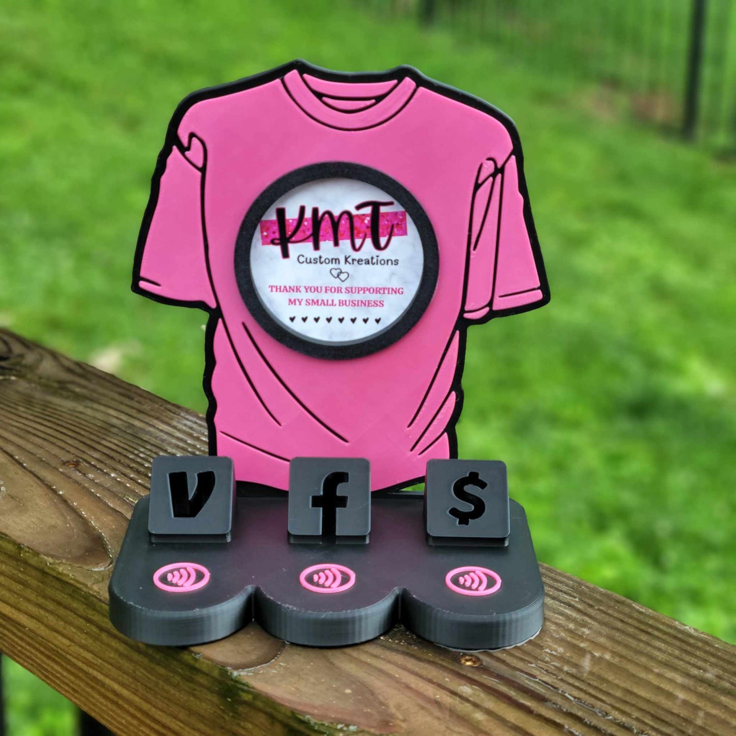T-Shirt Social Media and Payment Stand - Tap to go to Business Info *Custom to fit your brand*