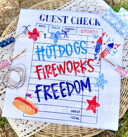 6797 - Guest check hotdog firework freedom 4th of July *DTF Transfer