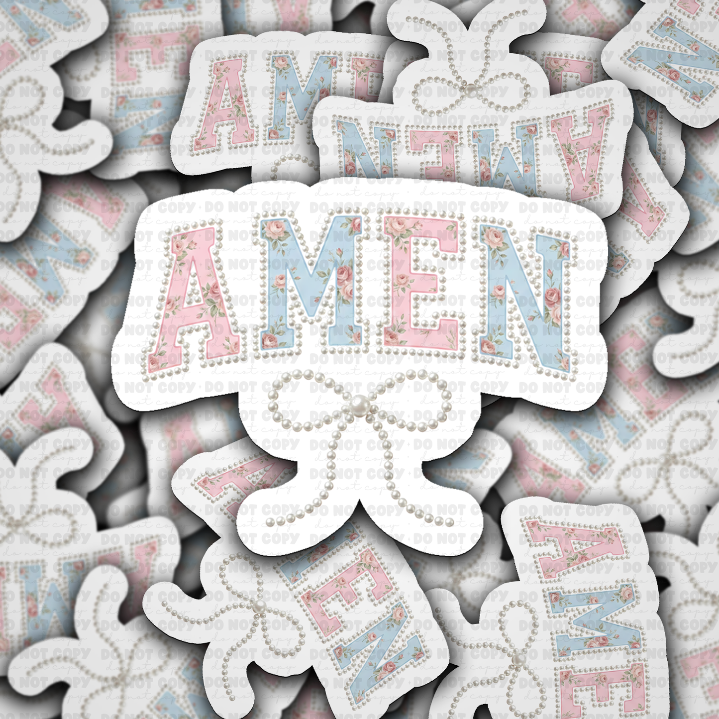 DS - 2704 Amen floral faux pearl Die Cut sticker