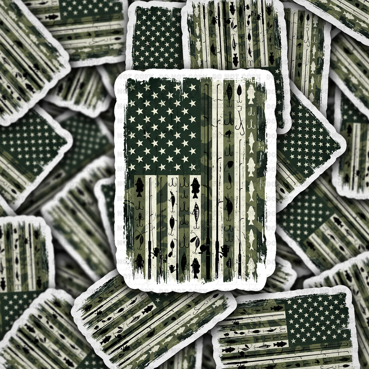 DS 2954 - Fishing American Flag Camo Die Cut sticker