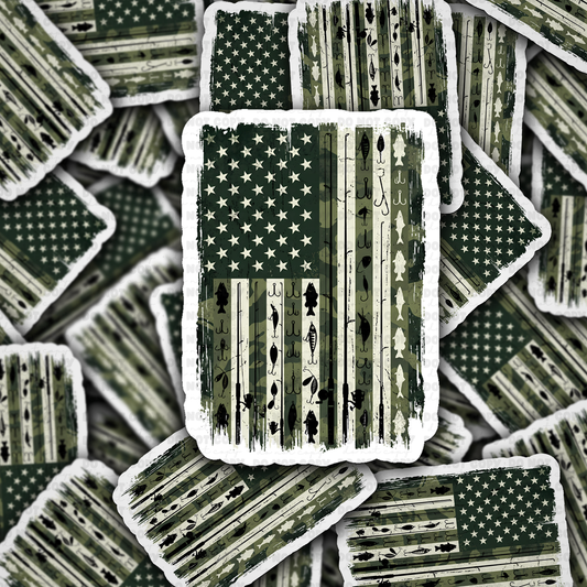DS 2954 - Fishing American Flag Camo Die Cut sticker