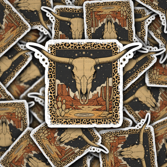 DS - 2547 Leopard skull western Die Cut Sticker