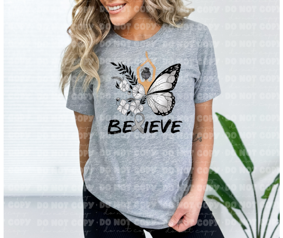 Butterfly Believe Lung Cancer Ribbon  *DREAM TRANSFER* DTF