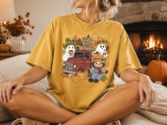 6830 - Fall ghost and scarecrow with pumpkins *DTF Transfer