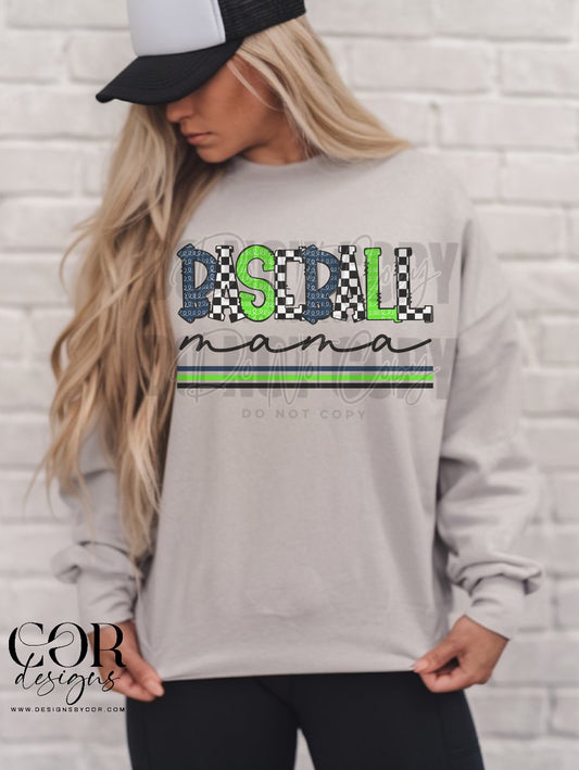 5160 - Baseball Mama Blue and green *DTF