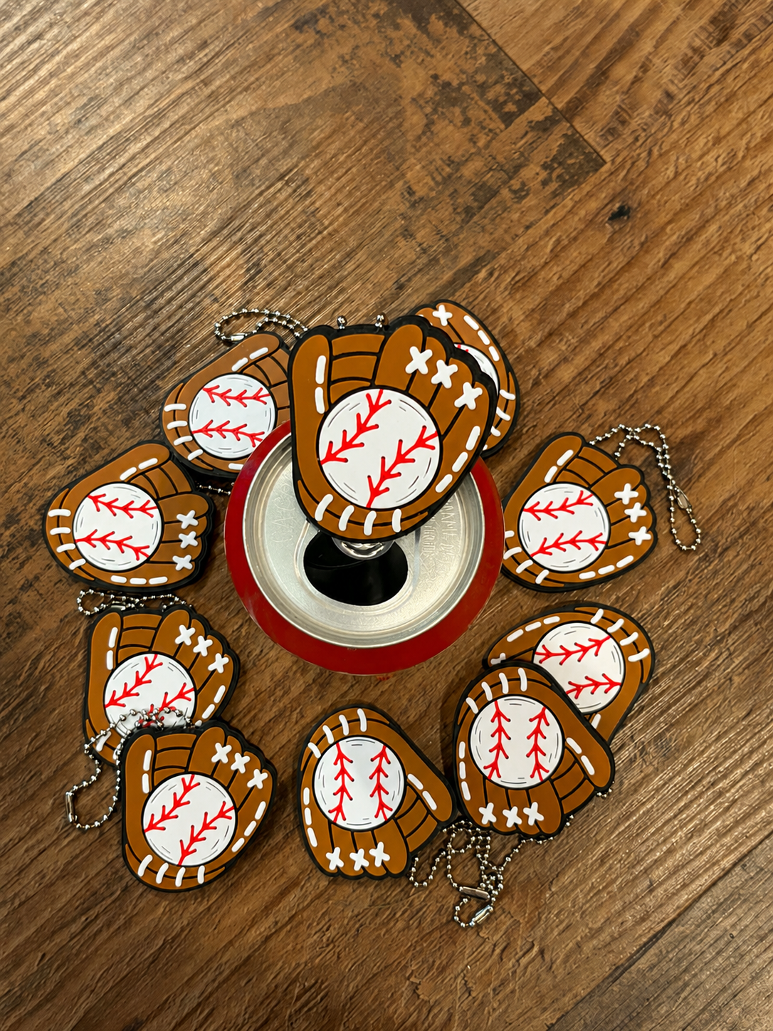 Baseball glove mitt soda can tab opener keychain
