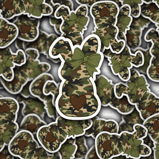DS - 2617 Camo Bunny with coquette bow Die Cut sticker