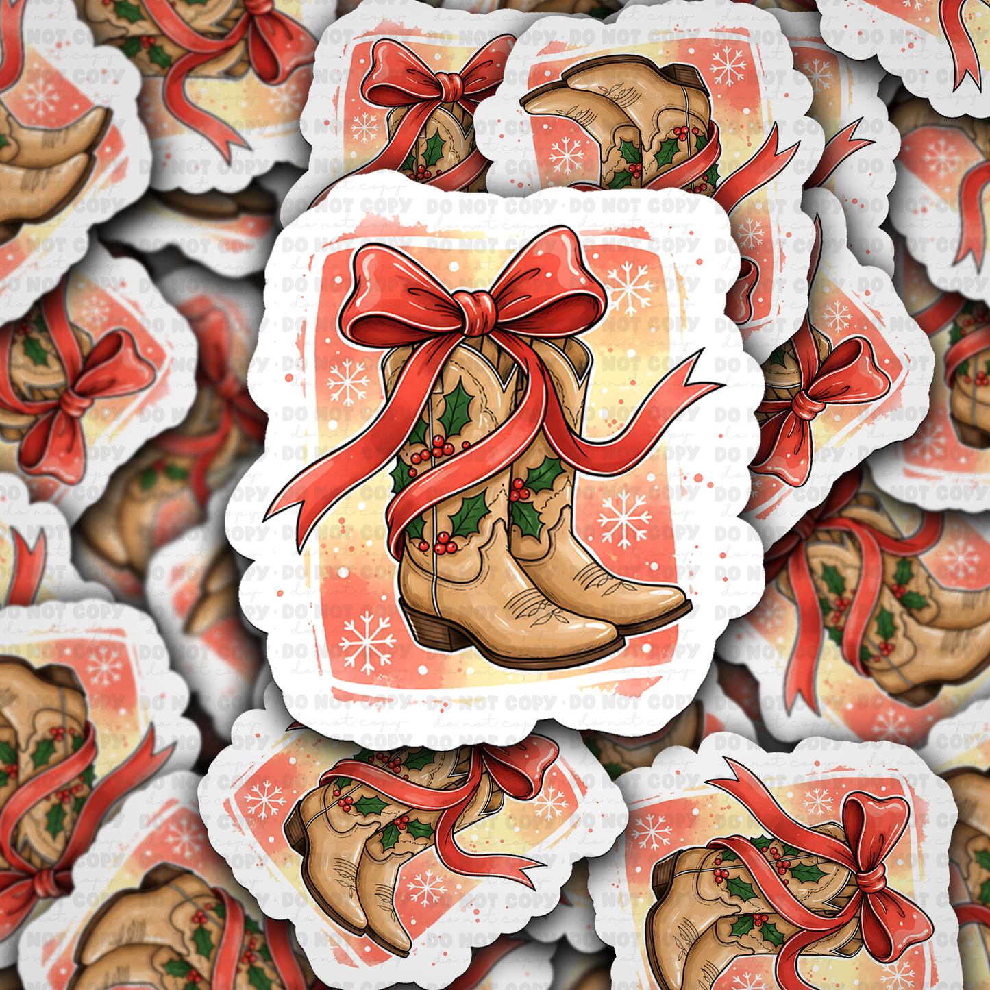 DS 2254 - Western Christmas cowgirl boots Die Cut Sticker