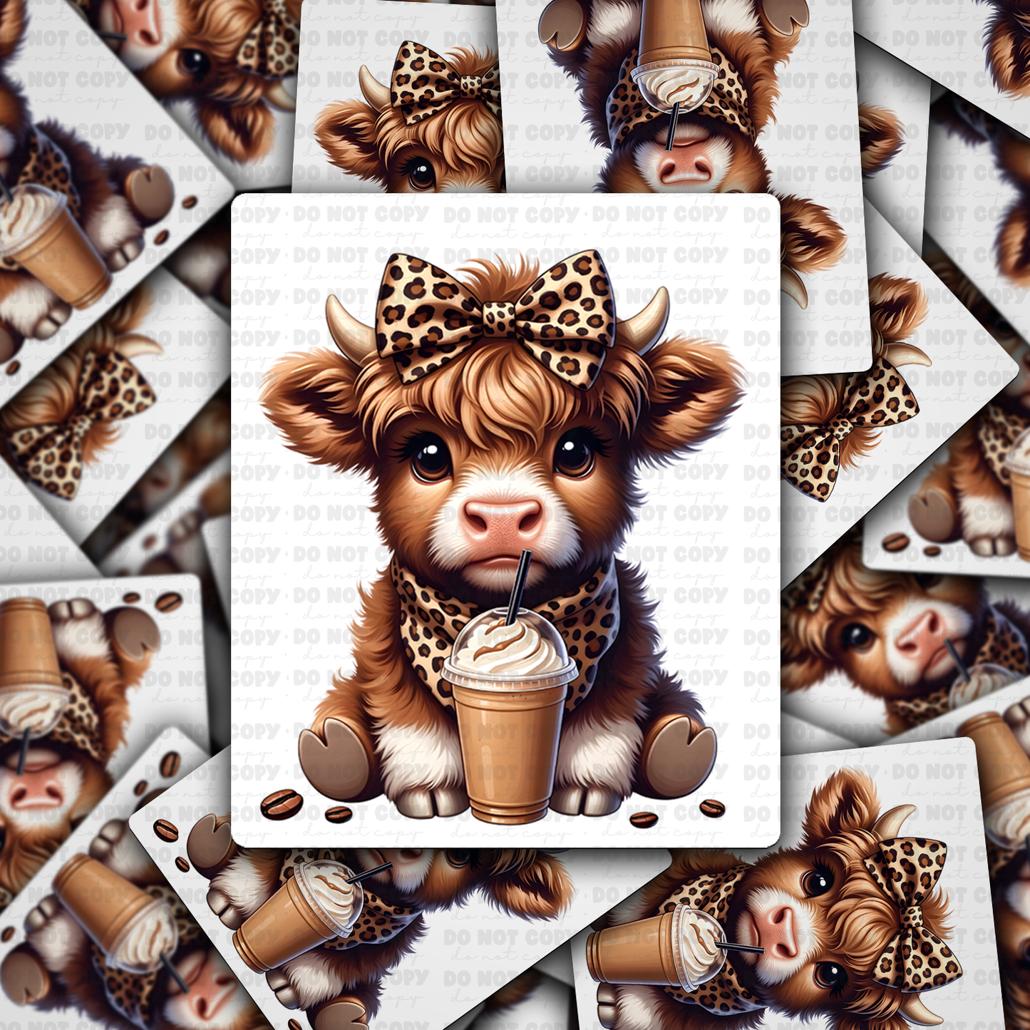 DS 2311 - Coffee leopard highland cow Die Cut Sticker