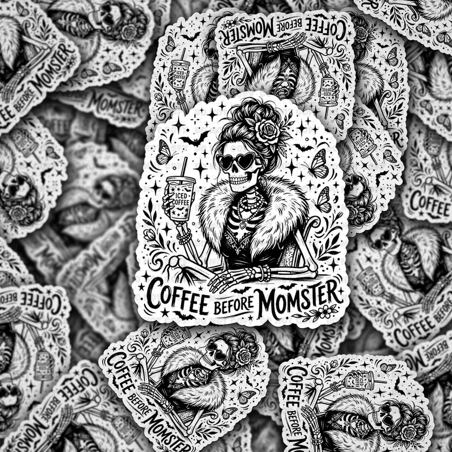 DS 3244 - Coffee before momster Die Cut sticker