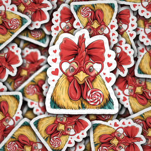DS - 2459 Chicken valentine sucker Die Cut Sticker