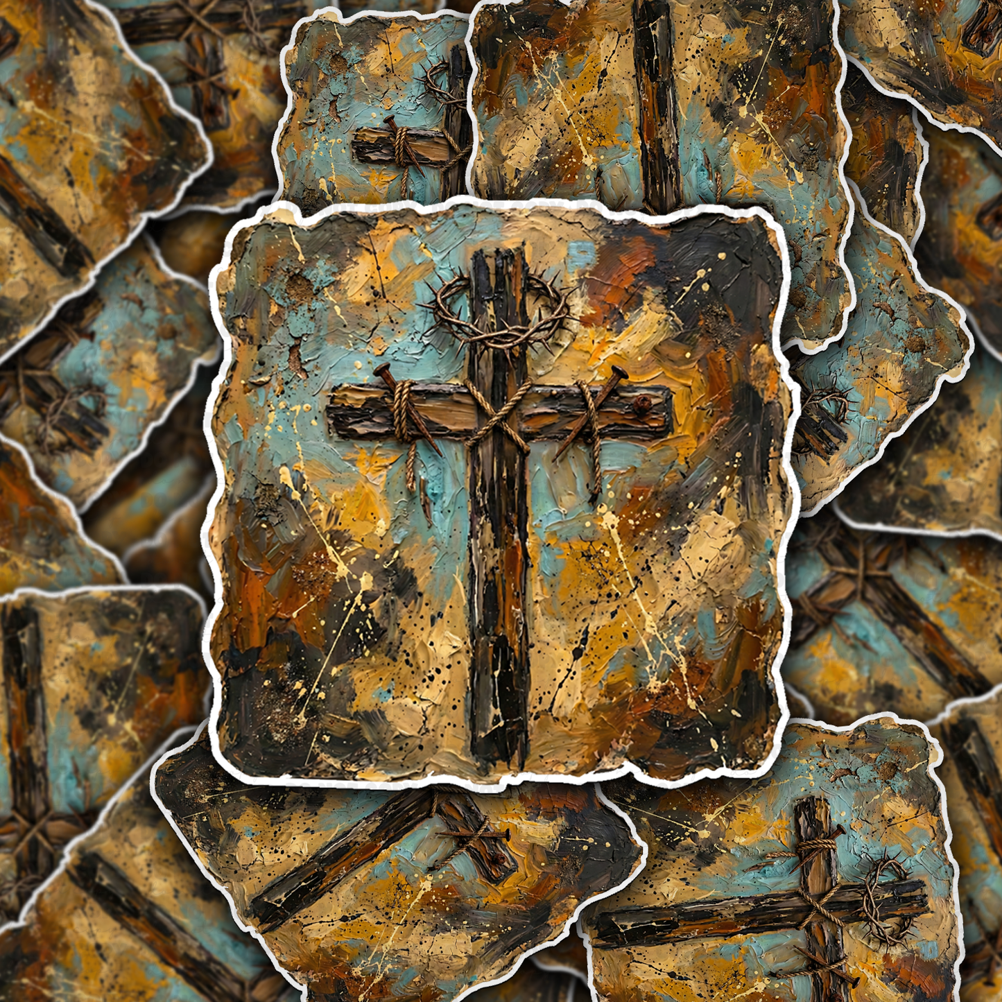 DS - 2593 Rustic cross with nails Die Cut Sticker
