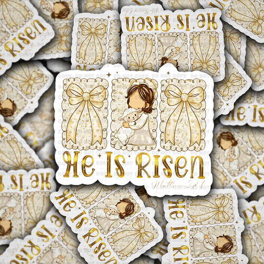 DS - 2577 He is risen with bows Die Cut Sticker