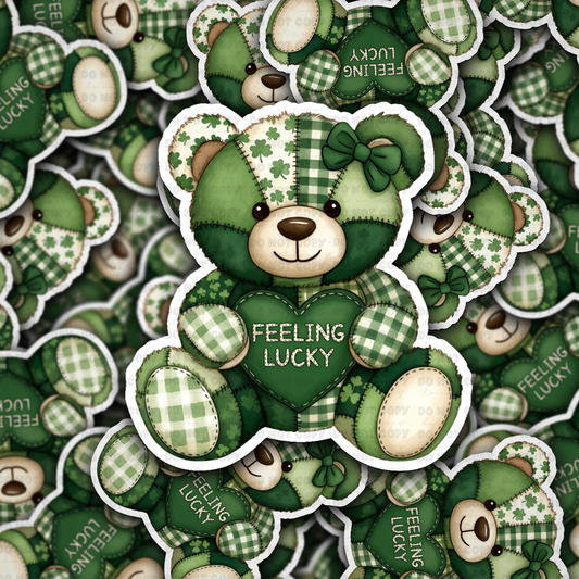 DS - 2639 Feeling lucky patchwork bear Die Cut sticker