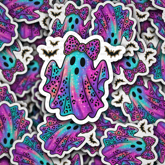DC 2089 - Leopard Ghost with bow Die Cut Sticker
