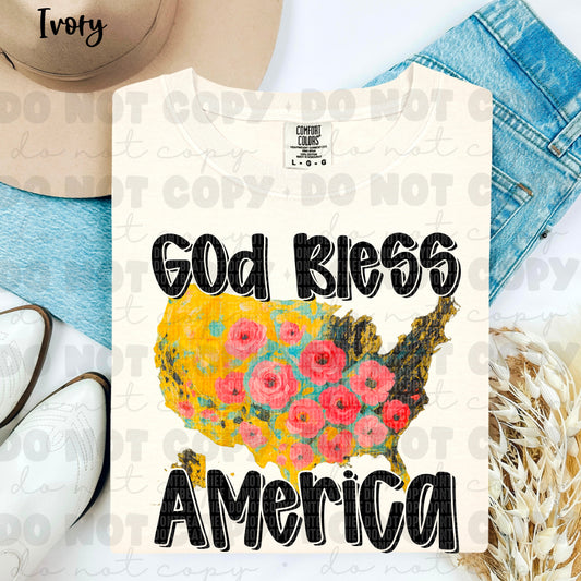 5958 - God bless America floral *DTF Transfer