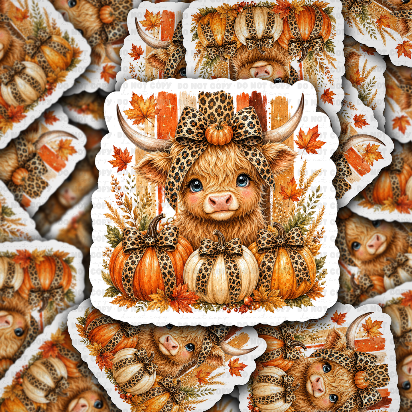DS 3329 -  Highland cow with bow and pumpkins Die Cut sticker