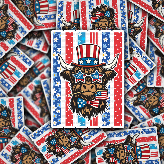 DS 2901 - American flag Highland cow Die Cut sticker