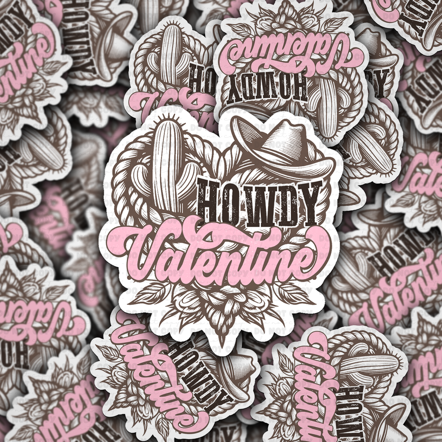 DS 2283 - Howdy Valentine western hat Die Cut Sticker