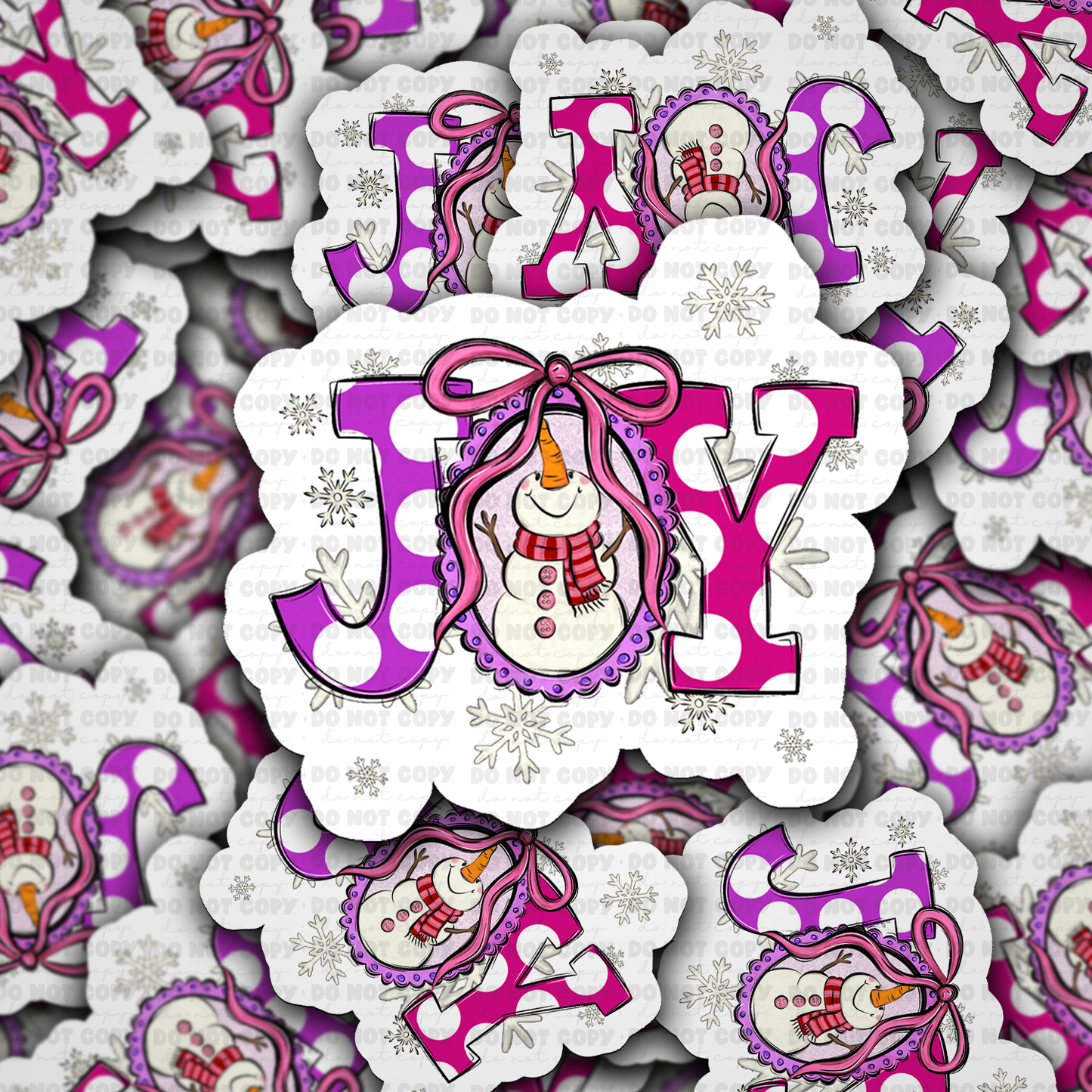 DC 2323 - Joy pink snowman Die Cut Sticker