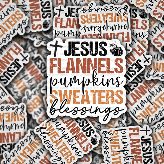 DC 2037 - Jesus flannels pumpkins sweaters blessings Die Cut Sticker