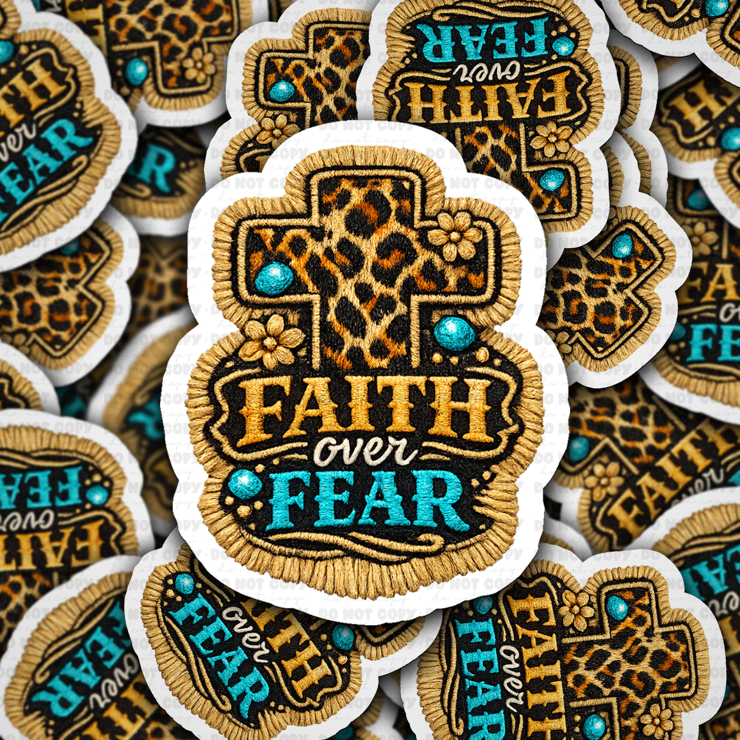 DS 2974 - Leopard faith over fear cross western Die Cut sticker