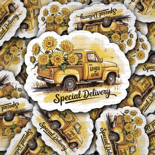 DS 2940 -  Truck overload with sunflowers special delivery Die Cut sticker