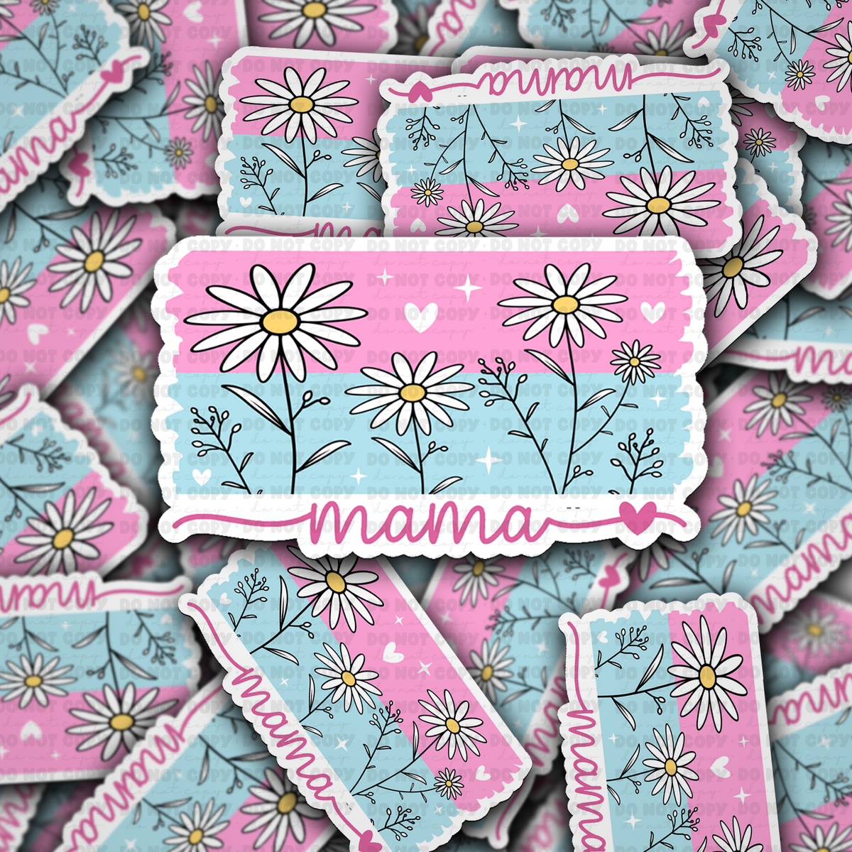 DS 2813 - Mama pink and blue with flowers Die Cut sticker