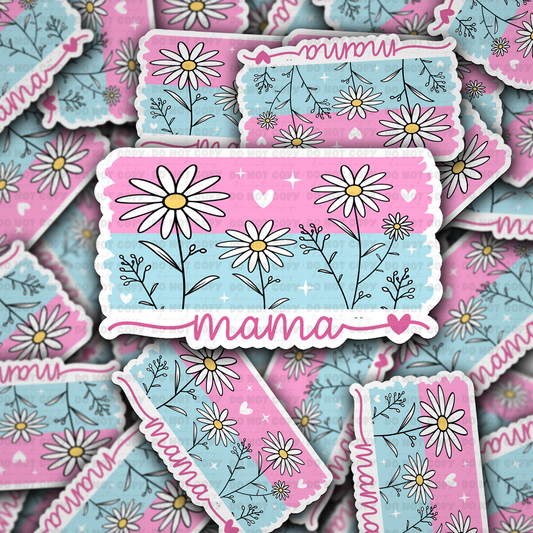 DS 2813 - Mama pink and blue with flowers Die Cut sticker