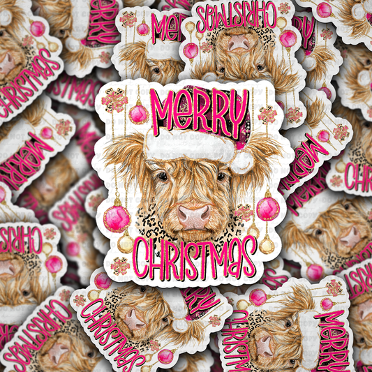 DC 2202 - Merry Christmas highland cow Die Cut Sticker