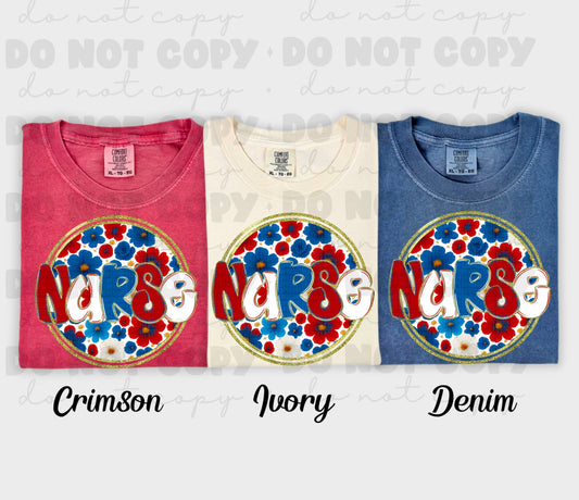 6016 - Nurse floral 4th of July *DTF Transfer