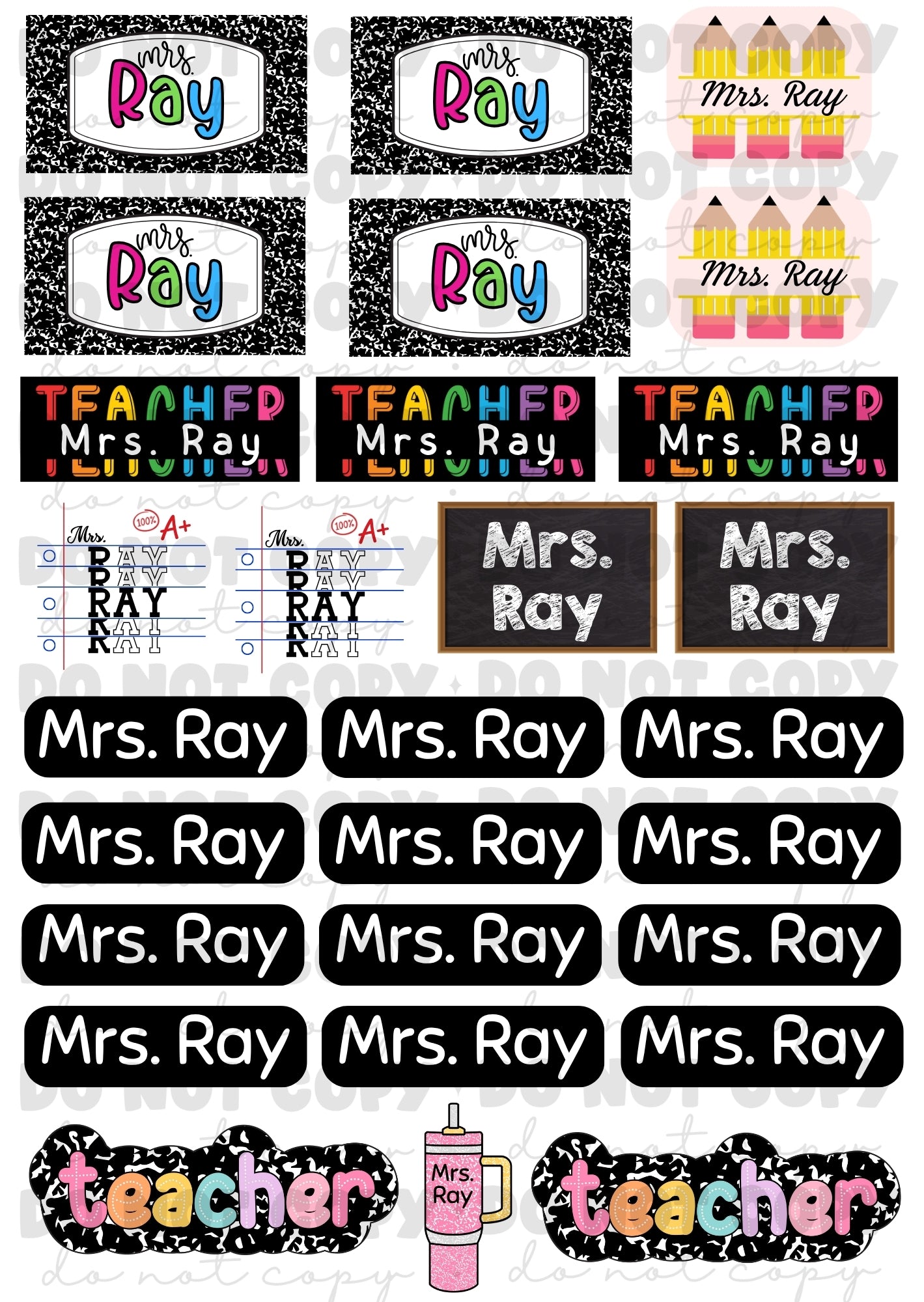 Teacher name label sticker sheet back to school - Custom Personalized sticker sheet