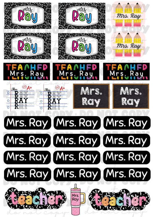 Teacher name label sticker sheet back to school - Custom Personalized sticker sheet