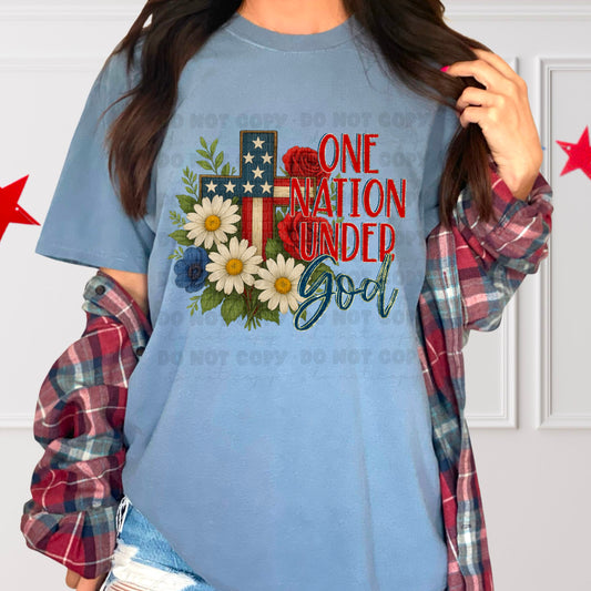 5990 - One nation under God red and blue font *DTF Transfer
