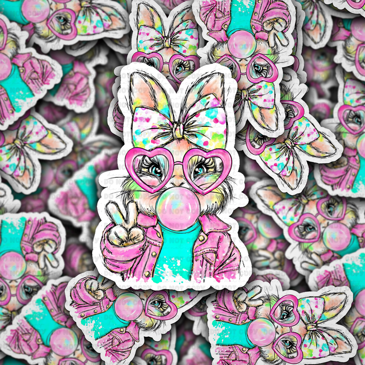 DS - 2534 Bunny blowing bubble Die Cut Sticker