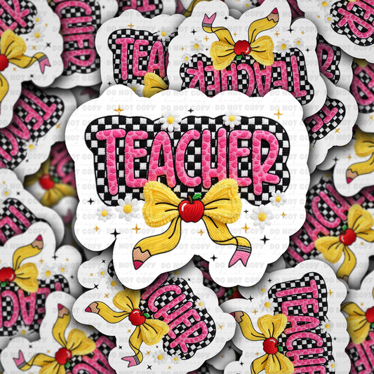 DS 2912 - Checkered teacher with bow Die Cut sticker