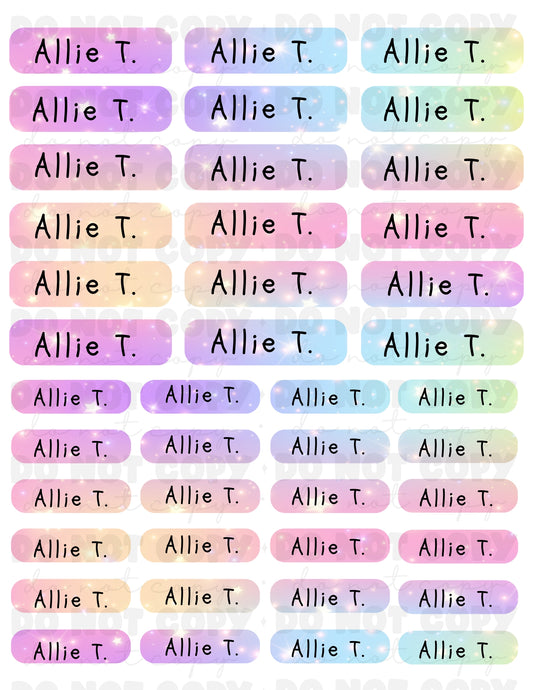 Pastel star name label sticker sheet back to school - Custom Personalized sticker sheet