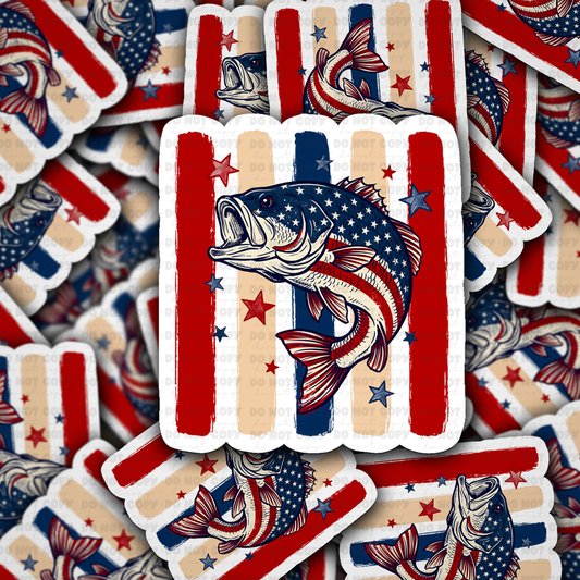 DS 3053 - Patriotic Bass Fish Die Cut sticker