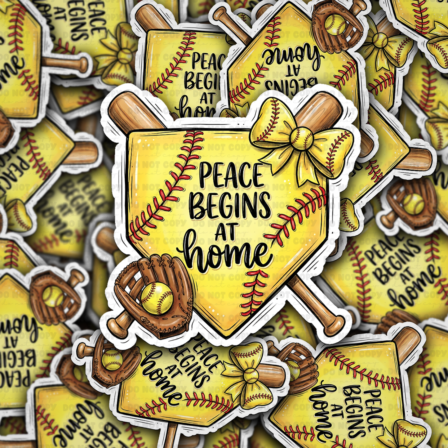 DS 2721 - Peace begins at home softball Die Cut sticker