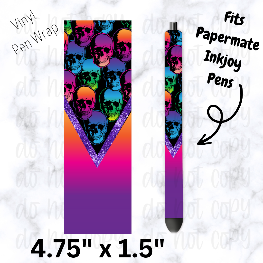 Rainbow Skull Splatter black two tone  background pen wrap