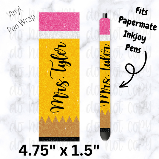 Custom name pencil pen wrap
