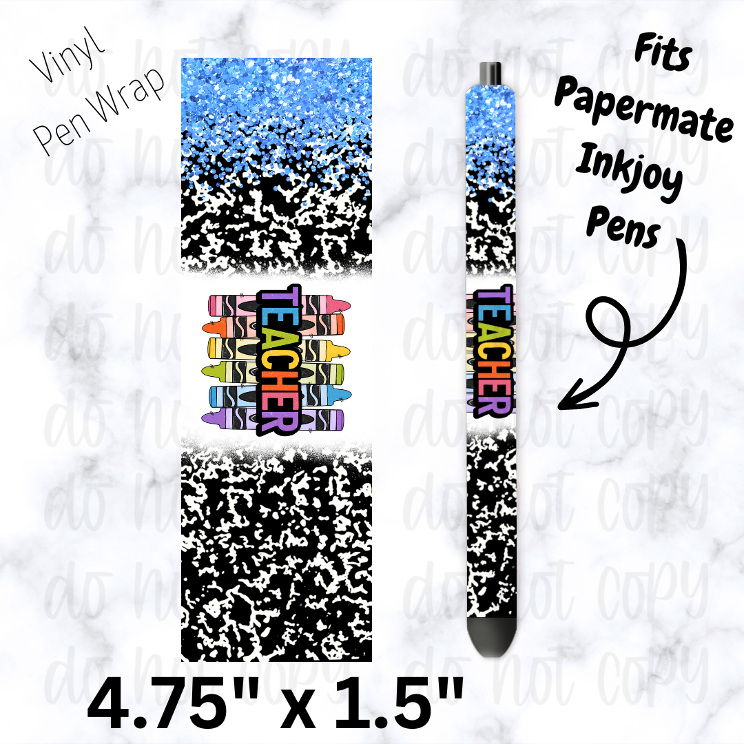 Blue teacher crayon pen wrap