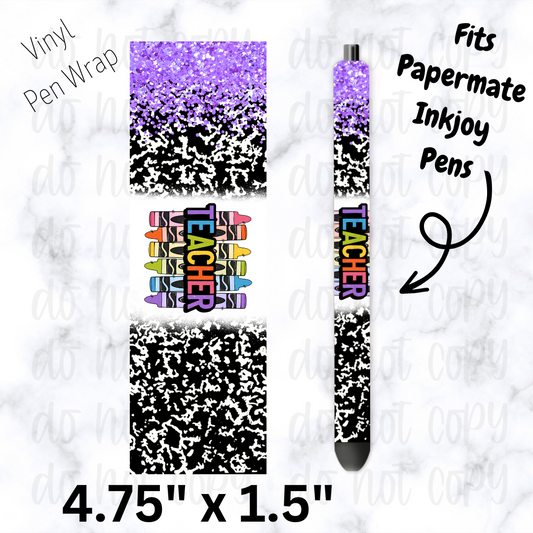 Purple teacher crayon pen wrap