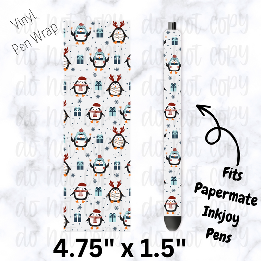 pw164 Presents Christmas Penguin Pen Wrap