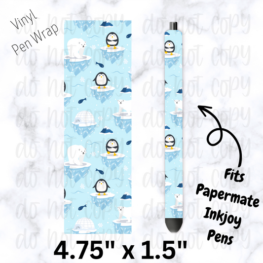pw166 Winter Penguin Polar Bear Pen Wrap