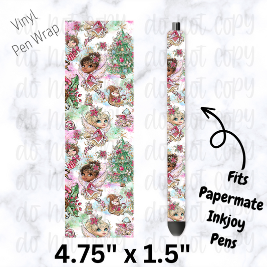 pw188  Pink Christmas Fairies Pen Wrap