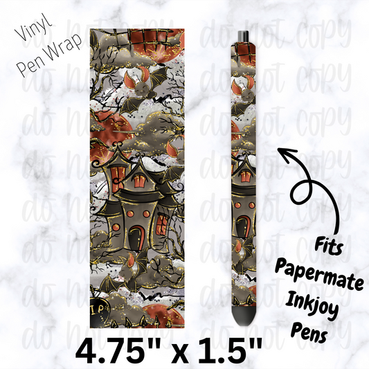 pw197 Haunted House Watercolor Pen Wrap