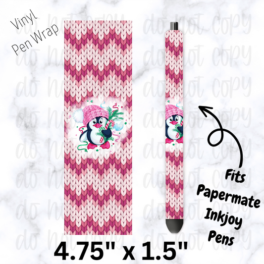 pw214 Knitted Pink Penguin Pen Wrap
